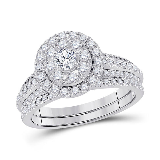 14k White Gold Round Diamond Bridal Wedding Ring Band Set 1 Cttw