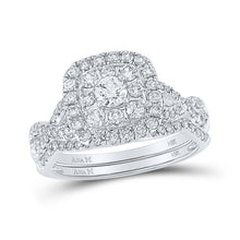  14k White Gold Round Diamond Halo Bridal Wedding Ring Band Set 1 Cttw