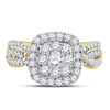 14k Yellow Gold Round Diamond Halo Bridal Wedding Ring Band Set 1 Cttw