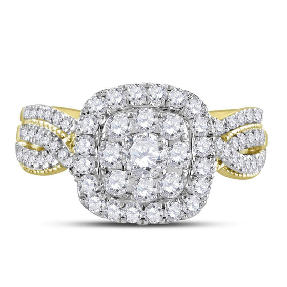 14k Yellow Gold Round Diamond Halo Bridal Wedding Ring Band Set 1 Cttw