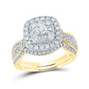 14k Yellow Gold Round Diamond Halo Bridal Wedding Ring Band Set 1 Cttw