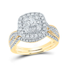  14k Yellow Gold Round Diamond Halo Bridal Wedding Ring Band Set 1 Cttw