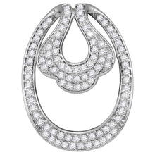 14k White Gold Womens Round Diamond Slide Oval Pendant 3/4 Cttw