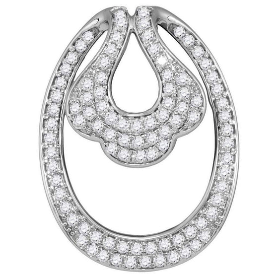 14k White Gold Womens Round Diamond Slide Oval Pendant 3/4 Cttw