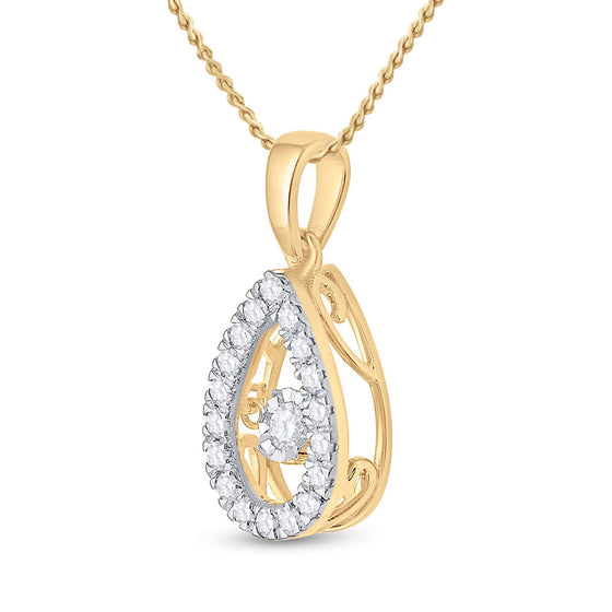 10k Yellow Gold Womens Round Diamond Moving Twinkle Teardrop Pendant 1/3 Cttw