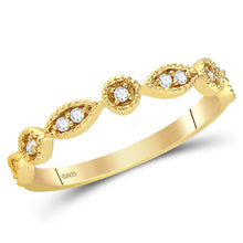  14k Yellow Gold Womens Round Diamond Classic Stackable Band Ring 1/10 Cttw