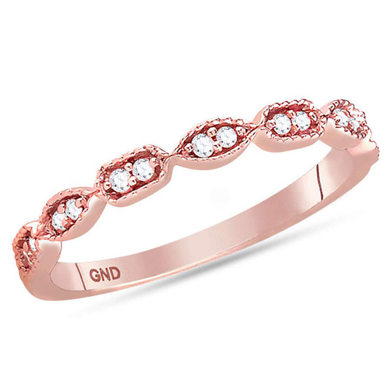 14k Rose Gold Womens Round Diamond Geometric Stackable Band Ring 1/10 Cttw