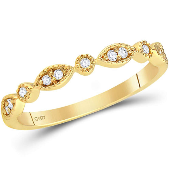 14k Yellow Gold Womens Round Diamond Classic Stackable Band Ring 1/10 Cttw