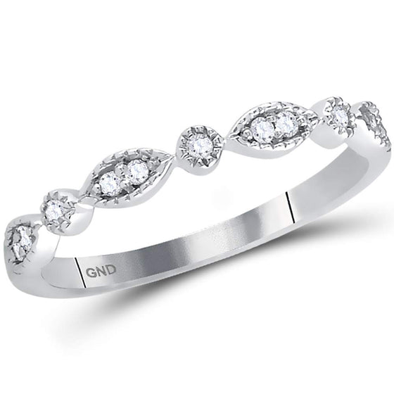 14k White Gold Womens Round Diamond Classic Stackable Band Ring 1/10 Cttw