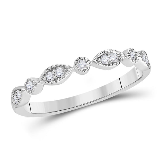 14k White Gold Womens Round Diamond Classic Stackable Band Ring 1/10 Cttw