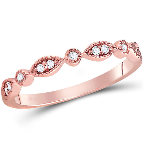 14k Rose Gold Womens Round Diamond Classic Stackable Band Ring 1/10 Cttw
