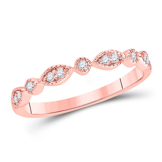 14k Rose Gold Womens Round Diamond Classic Stackable Band Ring 1/10 Cttw