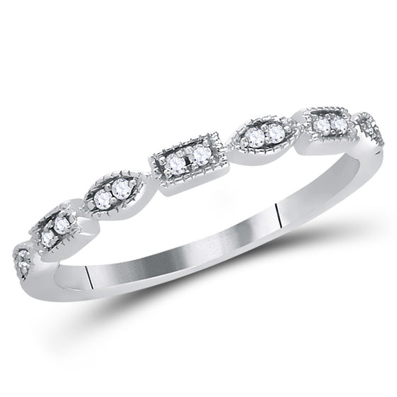 14k White Gold Womens Round Diamond Geometric Stackable Band Ring 1/10 Cttw