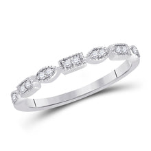  14k White Gold Womens Round Diamond Geometric Stackable Band Ring 1/10 Cttw