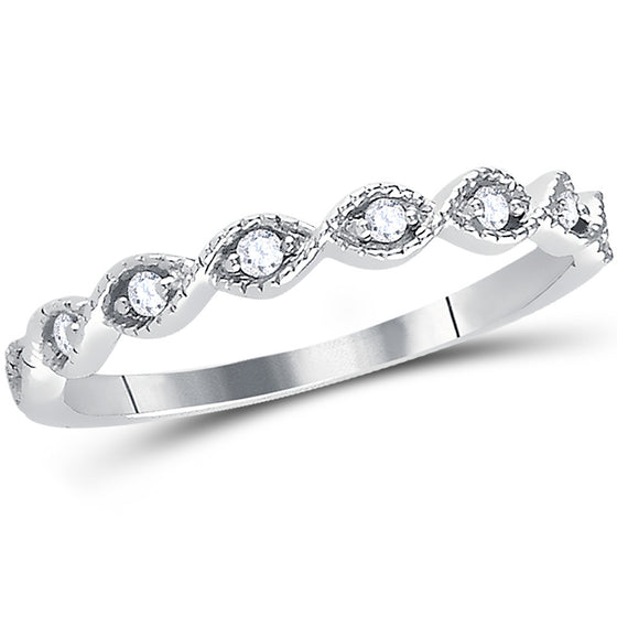 14k White Gold Womens Round Diamond Twist Stackable Band Ring 1/10 Cttw