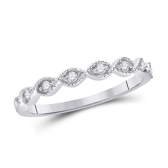14k White Gold Womens Round Diamond Twist Stackable Band Ring 1/10 Cttw