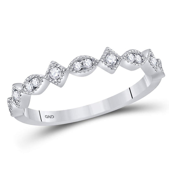 14k White Gold Womens Round Diamond Geometric Stackable Band Ring 1/10 Cttw