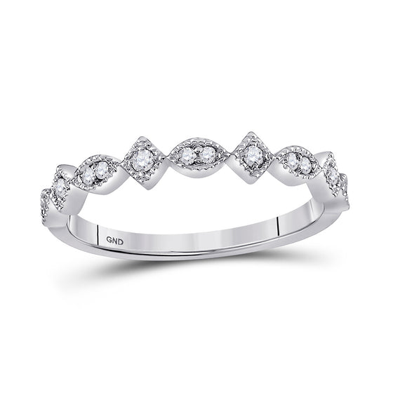 14k White Gold Womens Round Diamond Geometric Stackable Band Ring 1/10 Cttw