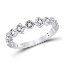  14k White Gold Womens Round Diamond Floral Stackable Band Ring 1/10 Cttw