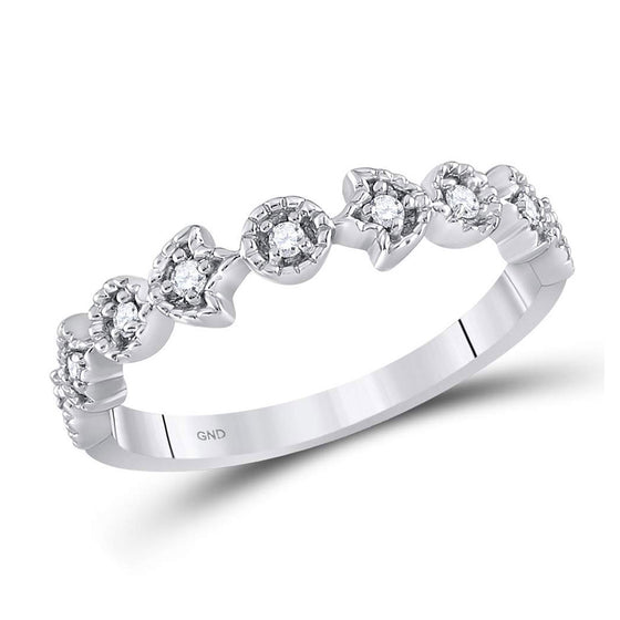 14k White Gold Womens Round Diamond Floral Stackable Band Ring 1/10 Cttw