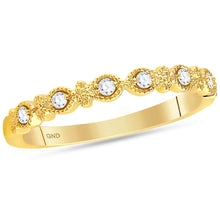  14k Yellow Gold Womens Round Diamond Milgrain Stackable Band Ring 1/10 Cttw
