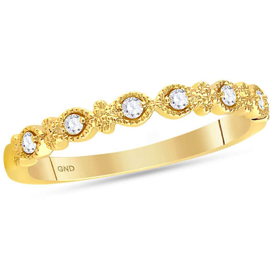14k Yellow Gold Womens Round Diamond Milgrain Stackable Band Ring 1/10 Cttw