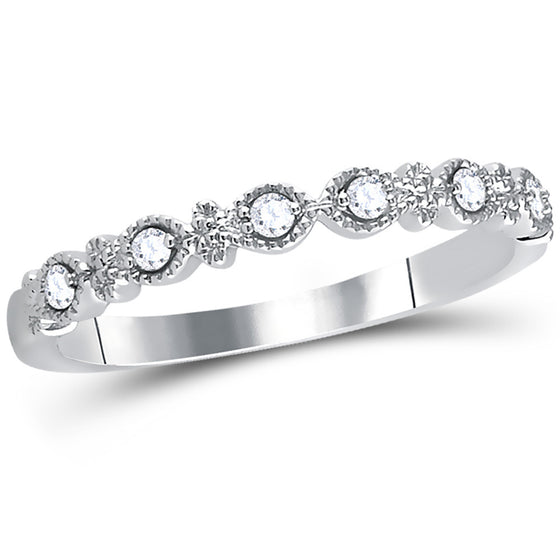 14k White Gold Womens Round Diamond Milgrain Stackable Band Ring 1/10 Cttw
