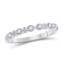  14k White Gold Womens Round Diamond Milgrain Stackable Band Ring 1/10 Cttw