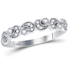  14k White Gold Womens Round Diamond Crescent Stackable Band Ring 1/10 Cttw