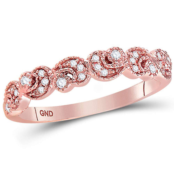 14k Rose Gold Womens Round Diamond Crescent Stackable Band Ring 1/10 Cttw