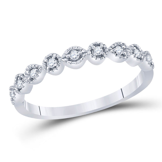 14k White Gold Womens Round Diamond Stackable Band Ring 1/10 Cttw