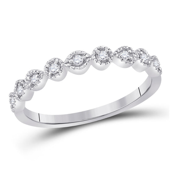 14k White Gold Womens Round Diamond Stackable Band Ring 1/10 Cttw