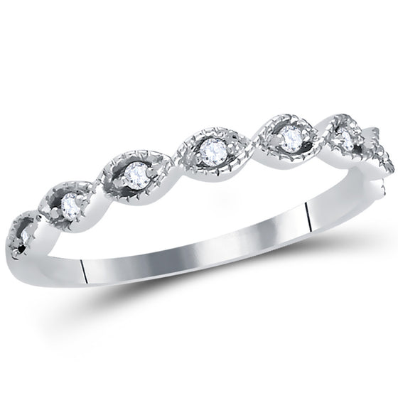 14k White Gold Womens Round Diamond Classic Stackable Band Ring 1/10 Cttw