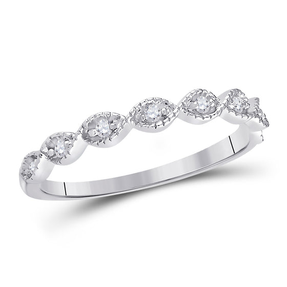 14k White Gold Womens Round Diamond Classic Stackable Band Ring 1/10 Cttw