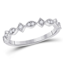  14k White Gold Womens Round Diamond Geometric Stackable Band Ring 1/8 Cttw