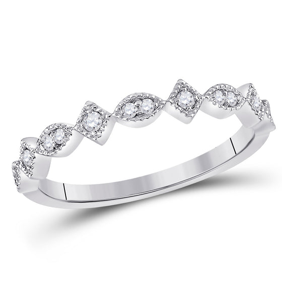 14k White Gold Womens Round Diamond Geometric Stackable Band Ring 1/8 Cttw