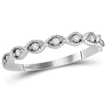  14k White Gold Womens Round Diamond Classic Stackable Band Ring 1/10 Cttw