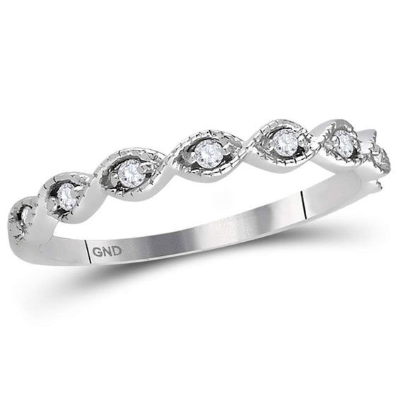 14k White Gold Womens Round Diamond Classic Stackable Band Ring 1/10 Cttw