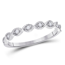 14k White Gold Womens Round Diamond Twist Stackable Band Ring 1/10 Cttw