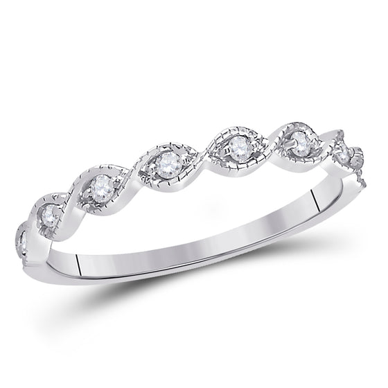 14k White Gold Womens Round Diamond Twist Stackable Band Ring 1/10 Cttw
