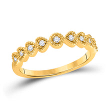  14k Yellow Gold Womens Round Diamond Heart Stackable Band Ring 1/10 Cttw