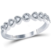  14k White Gold Womens Round Diamond Heart Stackable Band Ring 1/10 Cttw