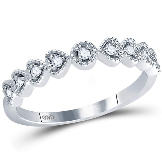 14k White Gold Womens Round Diamond Heart Stackable Band Ring 1/10 Cttw