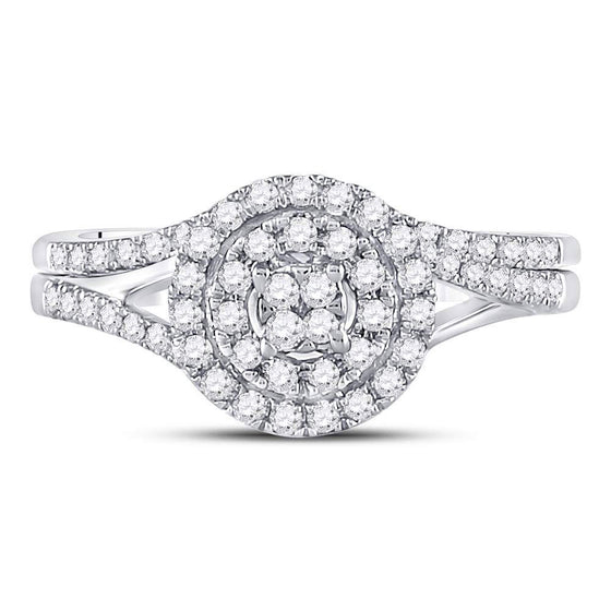 14k White Gold Round Diamond Cluster Bridal Wedding Ring Band Set 1/2 Cttw