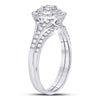 14k White Gold Round Diamond Cluster Bridal Wedding Ring Band Set 1/2 Cttw