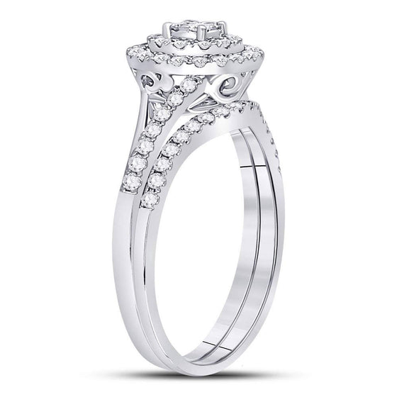 14k White Gold Round Diamond Cluster Bridal Wedding Ring Band Set 1/2 Cttw