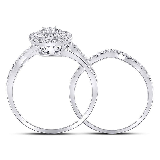 14k White Gold Round Diamond Cluster Bridal Wedding Ring Band Set 1/2 Cttw