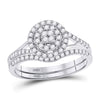 14k White Gold Round Diamond Cluster Bridal Wedding Ring Band Set 1/2 Cttw