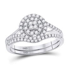  14k White Gold Round Diamond Cluster Bridal Wedding Ring Band Set 1/2 Cttw