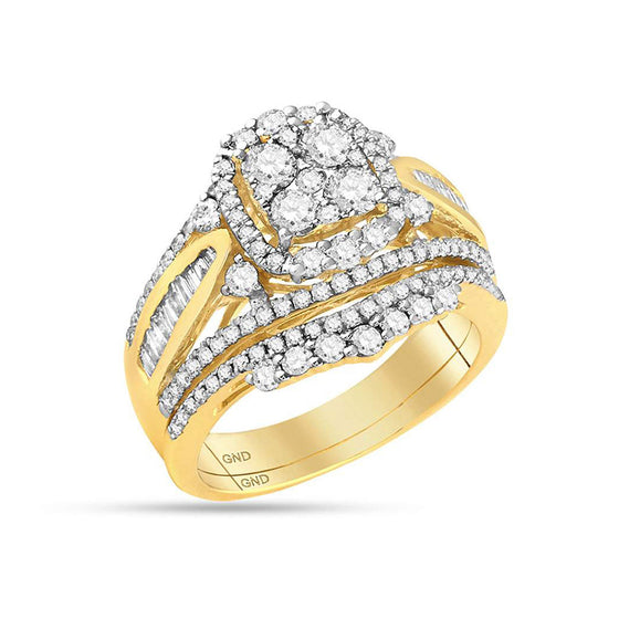 14k Yellow Gold Round Diamond Bridal Wedding Ring Band Set 1-5/8 Cttw